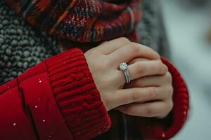 AI generated Couple in romantic winter and snowfall together, Happy valentine day concept photo