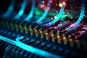 AI generated big database networking servers connection with Fiber photo