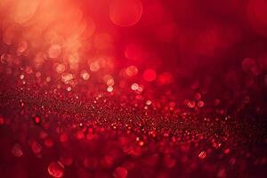 AI generated red color background surrounded by romantic atmosphere of floating Red heart shaped cutout papers photo