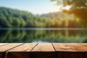 AI generated Empty wooden table for product display photo