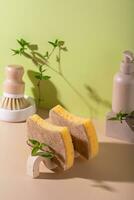 Eco cleaning with sponges, sustainable concept photo