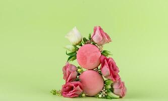 Women's Day 8 March greeting card with macaroon and flowers photo