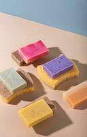 Eco cleaning with soap and sponges photo