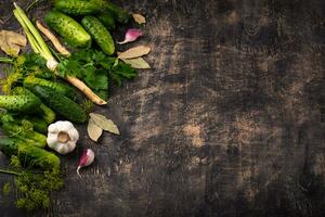 Ingredients for pickled or marinated cucumber photo