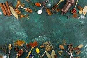 Assortment of different Indian spices and herbs photo