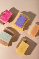 Eco cleaning with soap and sponges photo