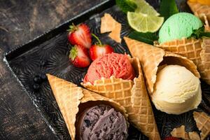 Assortment of different taste of ice cream photo