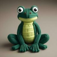 AI generated Cute fluffy frog made from yarn photo