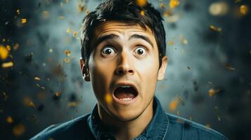 AI generated Shocked surprised expression man photo