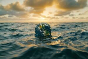 AI generated Planet Earth is floating over the ocean photo