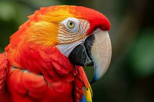 ai generado cerca arriba de escarlata guacamayo loro foto