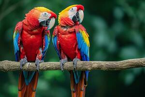 AI generated Pair of macaws perching on a branch photo