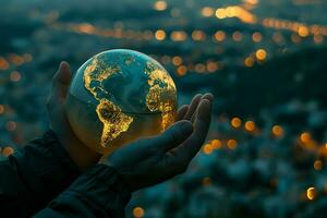 AI generated The globe Earth in the human's hands photo