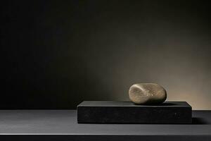 AI generated Stone podium in nature for product display photo