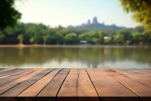 AI generated Empty wooden table for product display photo