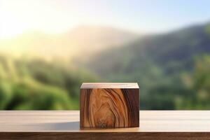 AI generated wooden product display podium photo
