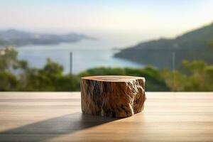 AI generated wooden product display podium photo