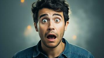 AI generated Shocked surprised expression man photo