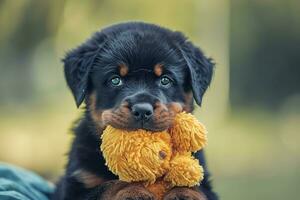 ai generado un negro linda Rottweiler perrito foto