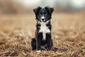 AI generated Border collie puppy in a stubblefield photo