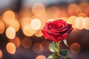 ai generado Rosa flor con Bokeh, celebrando Santo San Valentín día foto