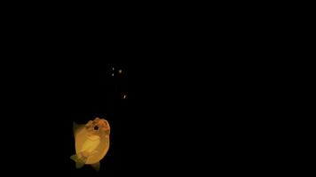 negro antecedentes con iluminado amarillo y naranja neón colores . diseño. brillante animación con transparente neón pescado ese moverse en diferente direcciones muy suavemente foto