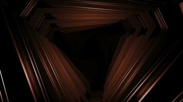 Triangular 3d tunnel. Design. Moving triangular tunnel with darkness. 3d tunnel with metal triangular walls on background of darkness photo