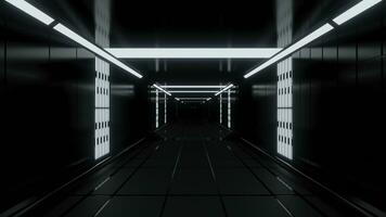 Traffic in futuristic corridor with neon lines. Design. 3D corridor with metal and neon walls. 3D corridor in futuristic or scientific style photo