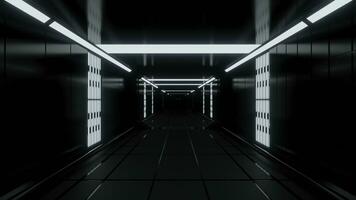 Traffic in futuristic corridor with neon lines. Design. 3D corridor with metal and neon walls. 3D corridor in futuristic or scientific style photo