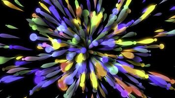 Black background. Motion.Voluminous multi-colored short lines are scattered throughout the footage in animation. photo