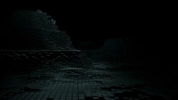 Abstract underground ruined brick catacombs. Design. Flying inside scary dark tunnel with brick floor and walls. photo