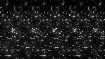 Bright shimmering squares on modern background. Motion. A lot of pixel squares glow in space. Mosaic pixel background in disco style photo