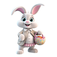 AI generated Cute bunny character 3d holding gift box on transparent background png