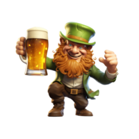 ai generiert 3d machen von Kobold Mann halten Bier Glas und Kopieren Raum. st. Patrick's Tag Konzept png