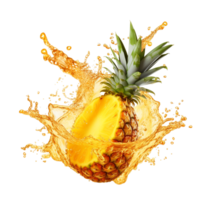 AI generated Water Splashing on Pineapple Fruit isolated on a transparent background png