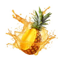 ai généré l'eau éclabousser sur ananas fruit isolé sur une transparent Contexte png