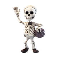 Halloween Skeleton 3D Cartoon No Background Perfect for Print on Demand png