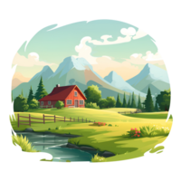 AI generated Cartoon Style Farm Ranch Illustration No Background Perfect for Print on Demand Merchandise png