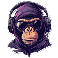 ai gerado livre adesivo do uma legal ilustrado macaco vestindo fones de ouvido png