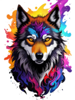 AI generated Colorful wolf watercolor art on transparent background.Generative AI. png