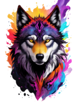 AI generated Colorful wolf watercolor art on transparent background.Generative AI. png