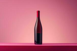 AI generated wine bottle in the background over pink background pink backdrop photo