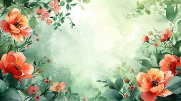 AI generated Watercolor flowers, lush greenery, and intricate patterns form a sophisticated spring backdrop photo