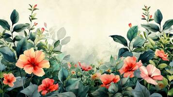 AI generated Watercolor flowers, lush greenery, and intricate patterns form a sophisticated spring backdrop photo