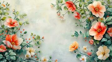 AI generated Watercolor flowers, lush greenery, and intricate patterns form a sophisticated spring backdrop photo