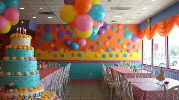 AI generated Whimsical decor, vibrant balloons, and joyful revelry create a lively and enchanting party ambiance photo