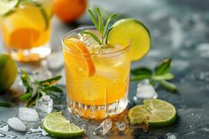 AI generated the citrus drink with lime slices and garnishes photo