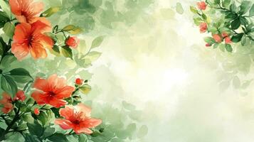 AI generated Watercolor flowers, lush greenery, and intricate patterns form a sophisticated spring backdrop photo