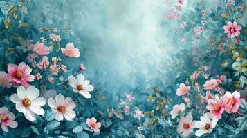 AI generated Watercolor flowers, lush greenery, and intricate patterns form a sophisticated spring backdrop photo