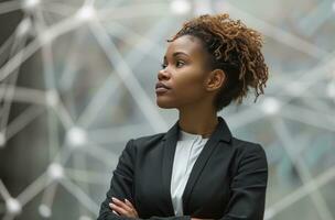 AI generated woman dressed in business suit standing photo